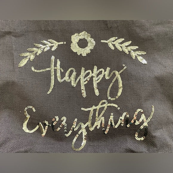 Olive & Hill Large sequin “Happy Everything” 100% Jute Tote. - Picture 6 of 16